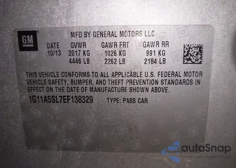 2014 Chevrolet Malibu 1Fl z USA, uszkodzony, nr VIN 1G11A5SL7EF138329